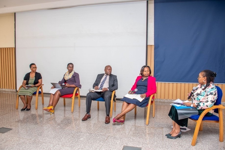 Panel discussion (From left to right): Dr. Margaret Muturi Director, Career Development and Mentoring Programmes, Kenyatta Unniversity, Dr. Veronica Okello Senior Lecturer Department of Physical Sciences, Machakos University, Prof. Dickson Andala CEO National Research Foundation, Dr. Winnie Ndubai, Director Strategy NuPEA and Prof. Eucharia Kenya DVC(PAF) University of Embu.