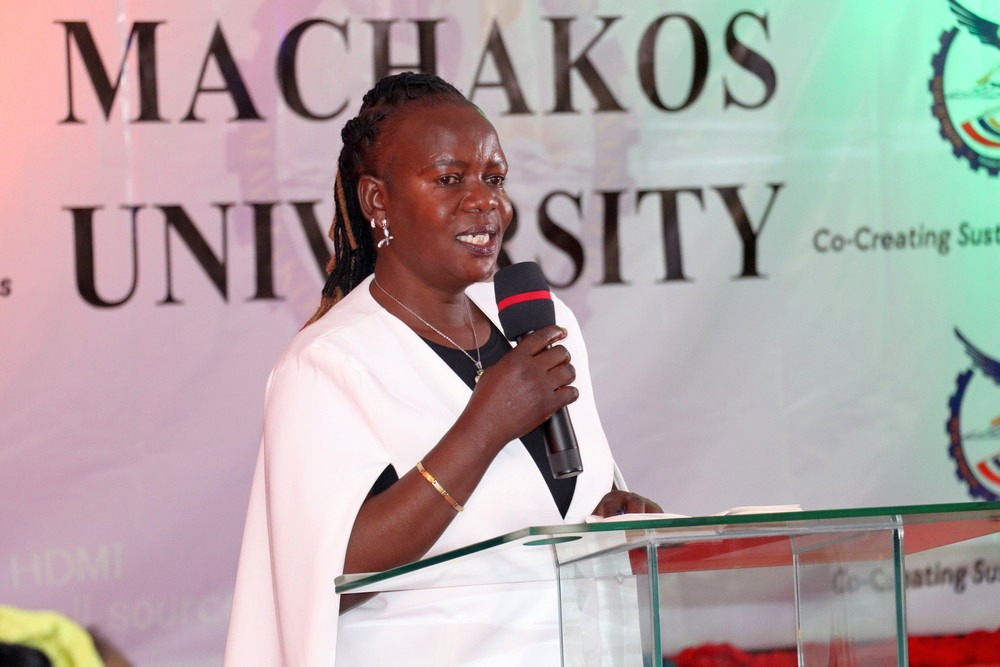 Hon. Evelyne Wekesa Representing Machakos County Commissioner DCC of Matungulu Sub County, giving her remarks