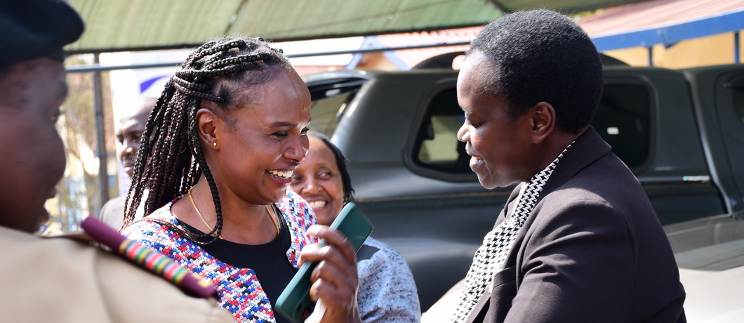 Principal Secretary for Wildlife, Silvia Museiya Kihoro (l) pays a courtesy visit to Machakos University Vice-Chancellor, Prof. Joyce Agalo (r)